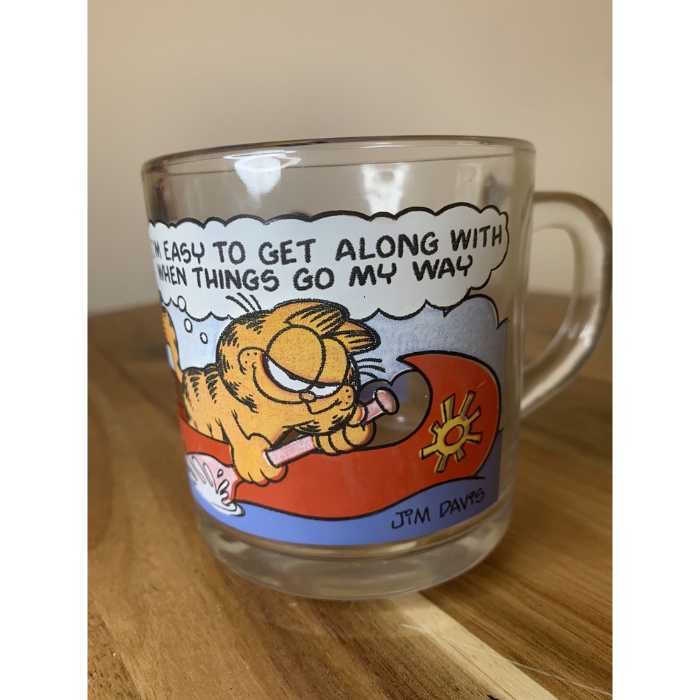 Vintage McDonalds 1978 8 oz Garfield Glass Coffee Mug I'm Easy To Get Along With